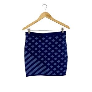 Stretta Bandage Mini Skirt‎ Size L Purple Gold Zip Knit Geometric Striped Ribbed